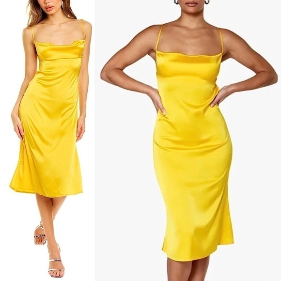 NWT WEWOREWHAT Y2K Satin Cowl Square Neck Sleeveless Open Back Cocktail Gown M - Picture 3 of 7